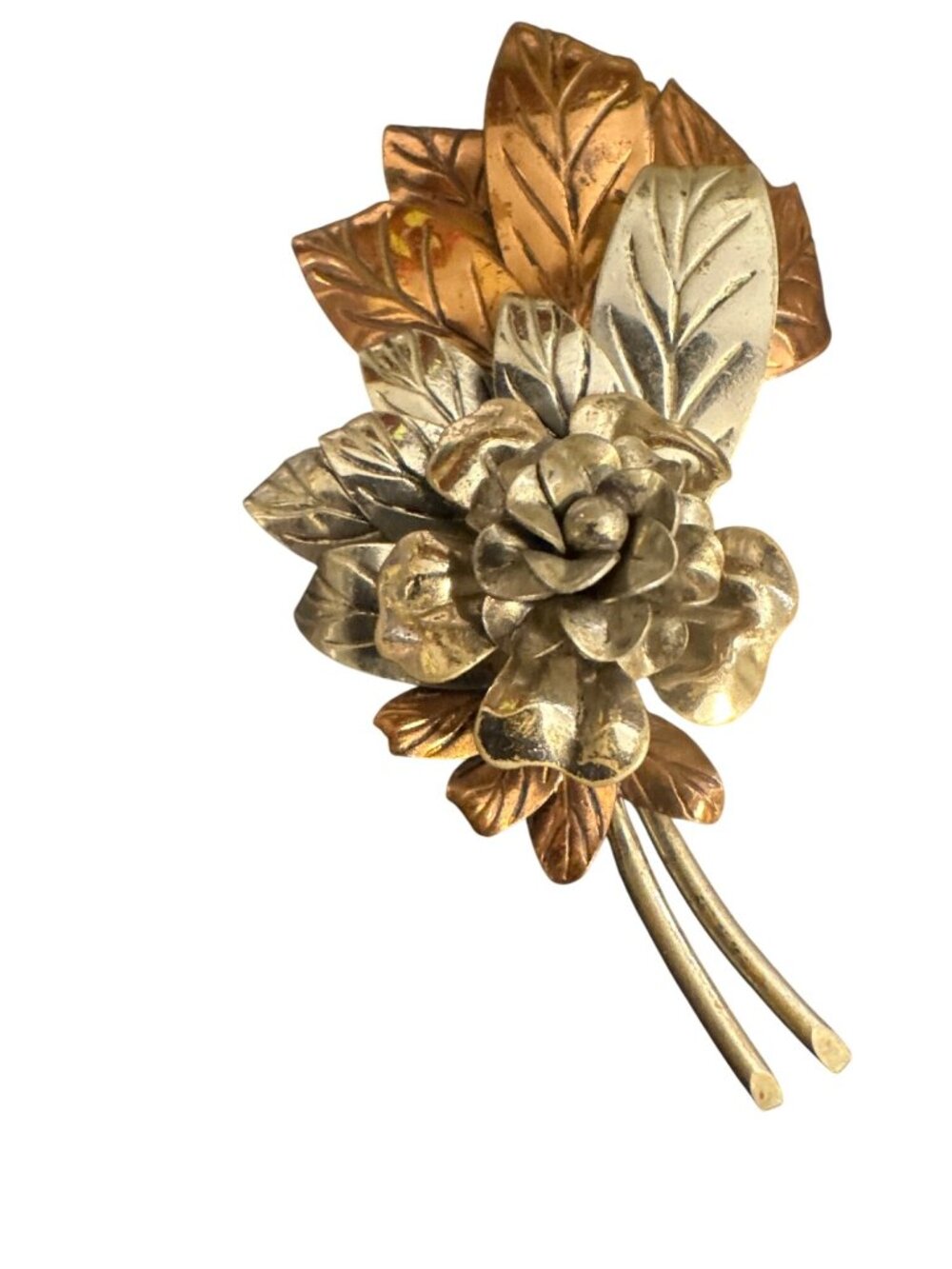 Vintage Two-Tone Gold & Silver Floral Leaf Brooch Pin Elegant Retro Jewelry Desi